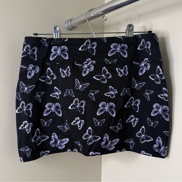Y2K inspired Black Mini Skirt | Retro Neon Butterfly Print - Picture 3 of 5